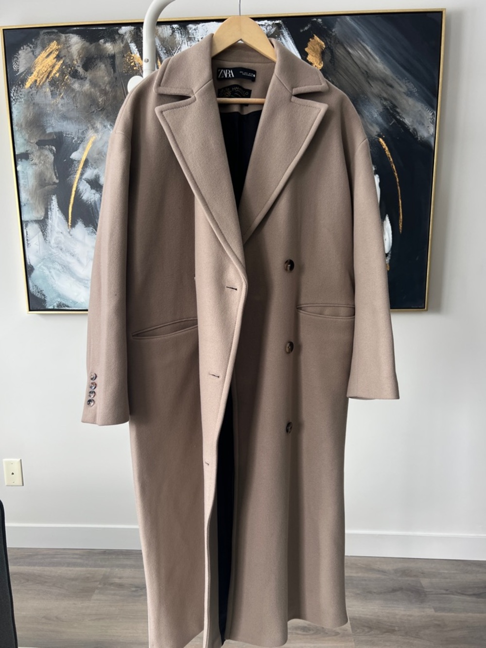 Zara oversized Long Wool Blend Overcoat in Taupe